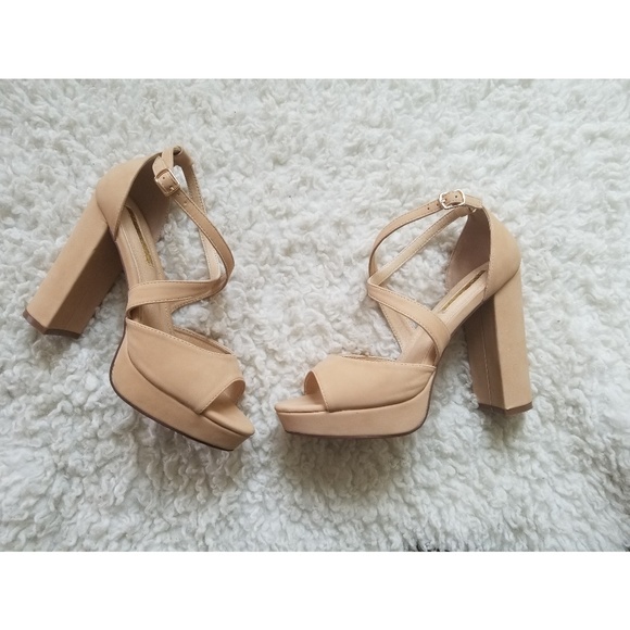 Liliana Shoes - Nude block heel platforms.